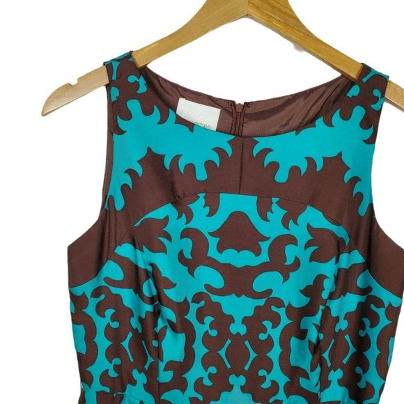 Vintage Donna Morgan Turquoise Brown Silk Sheath - Picture 7 of 12